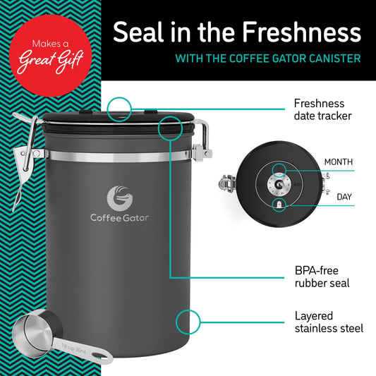 Stainless Steel Container with CO2, Magnetic Clip and Bag Clip- Holds 645g Grain - 1.9L