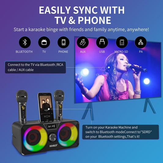 Karaoke Machine Adults Kids 2 UHF Wireless Microphones Portable RRP £90