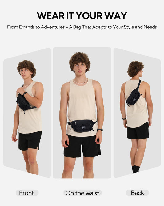 Waist Packs Adjustable Belt Crossbody Chest Bag with RFID Blocking Anti-Theft - Black