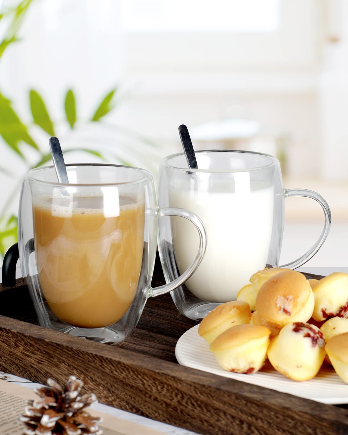 4 Pack 350ml Double Walled Coffee Cups Glasses Mugs 4 Spoons RRP £26