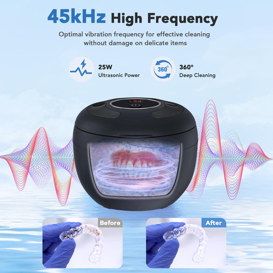 Accwork Ultrasonic Retainer Cleaner 45kHz Ultrasonic Denture Cleaner RRP £36