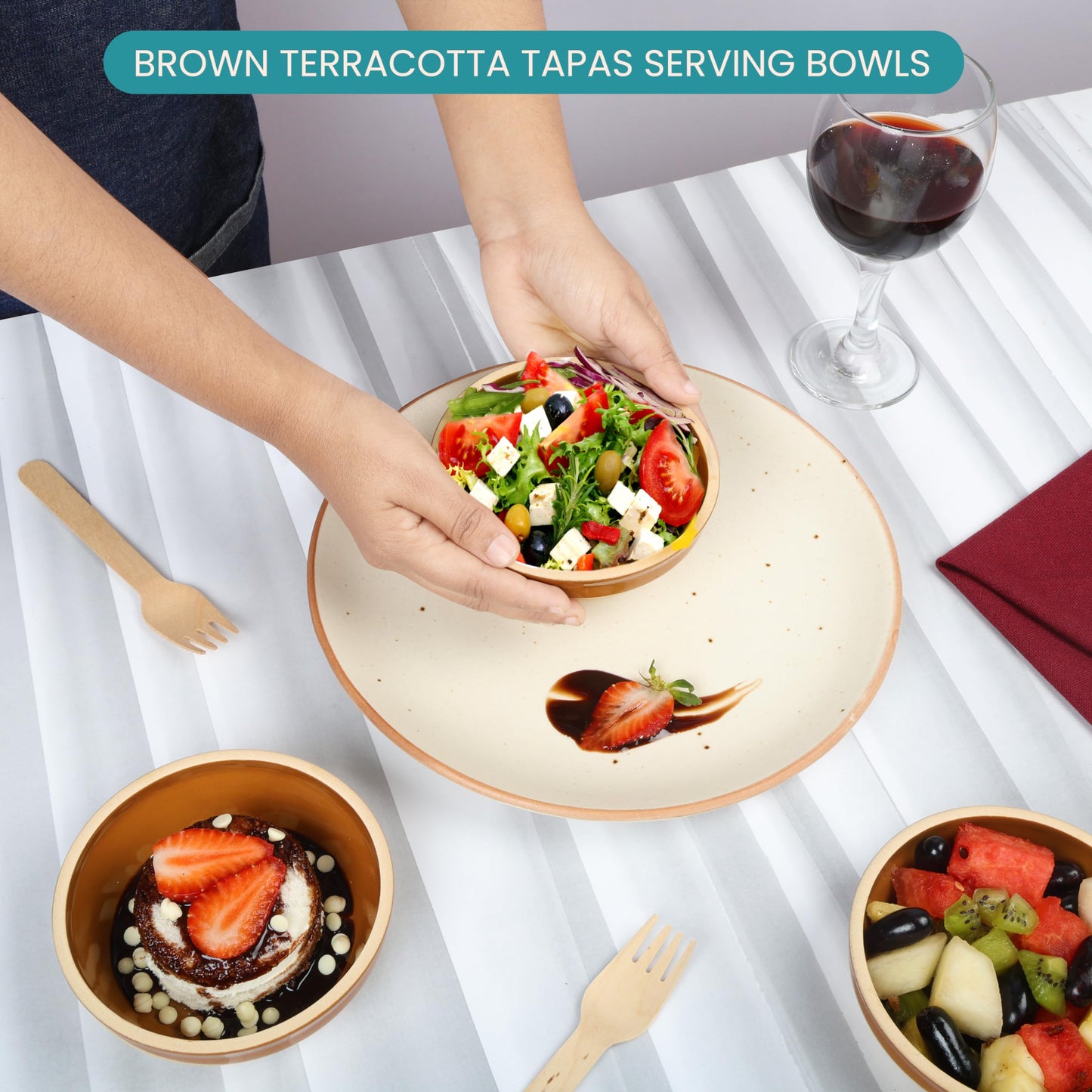 Traditional Tapas Bowl Set 12 Pack Ceramic Serving Bowls – Terracotta