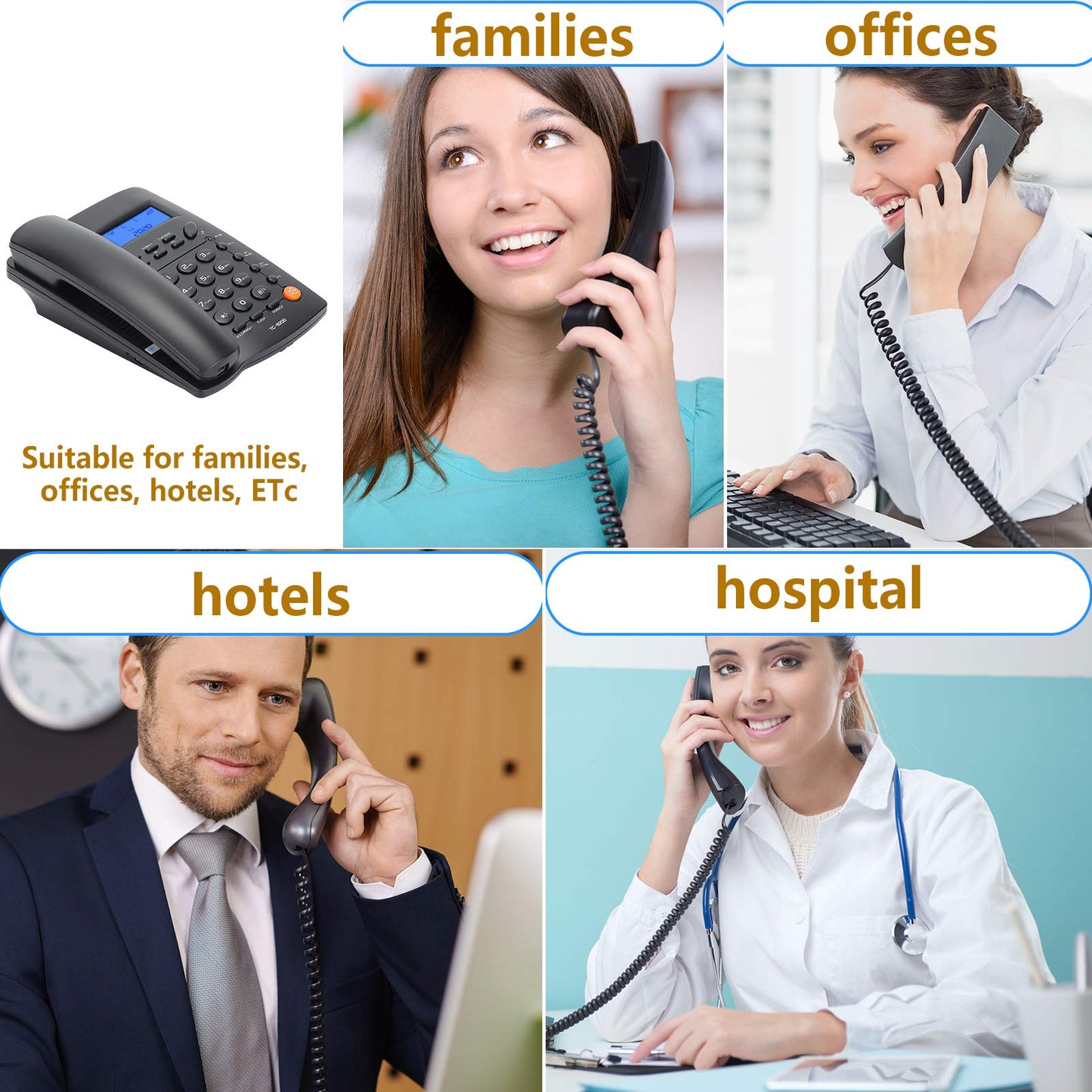 Desktop Corded Telephone DTMF/FSK Mode LCD Display Calls