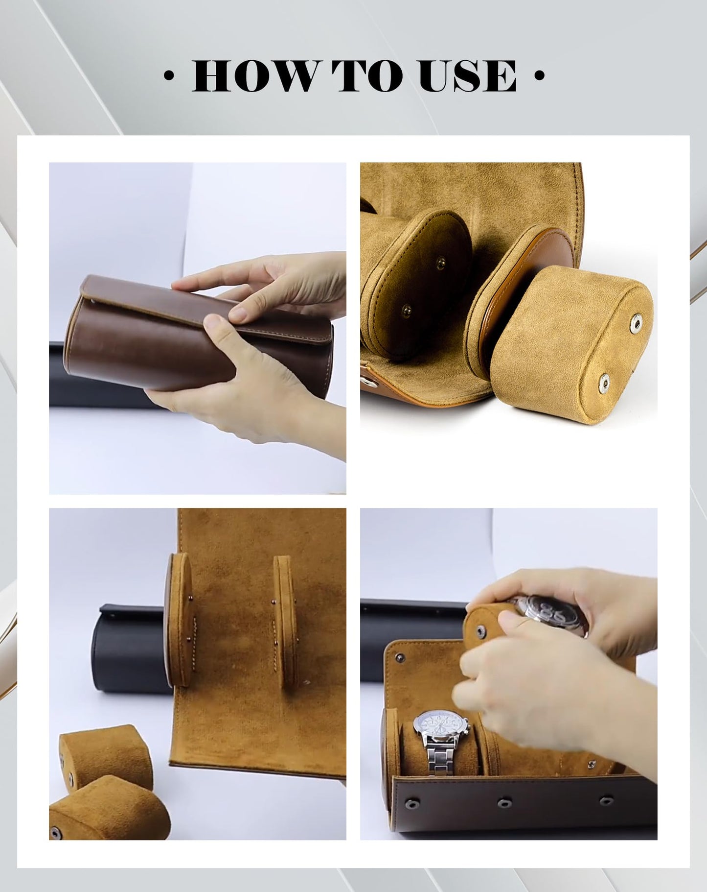 Watch Travel Case 3 Slot PU Leather Watch Roll Box Men Watch