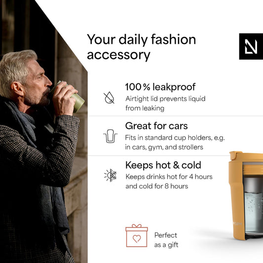 Insulated Travel Coffee Mug 13oz Leak Proof Stainless Steel – Mustard