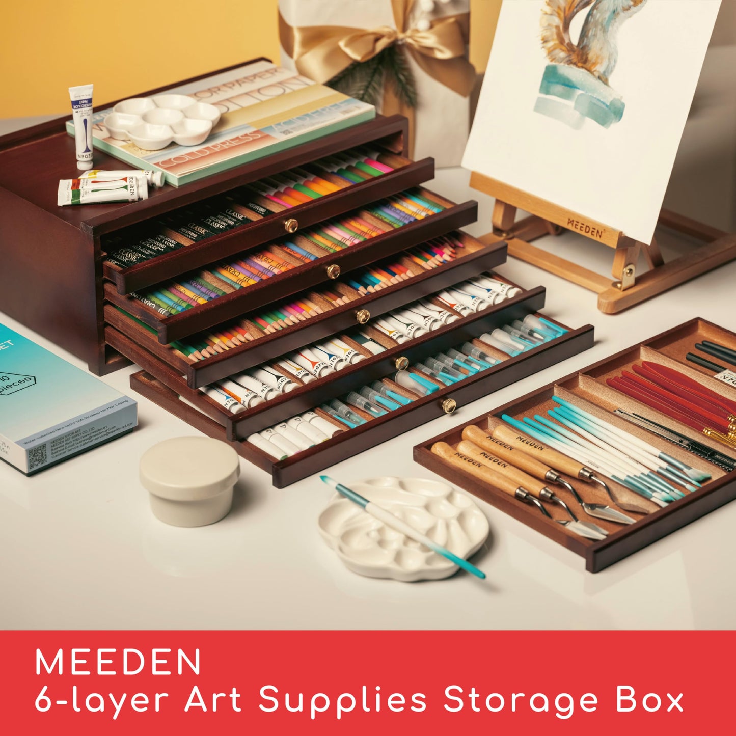 MEEDEN 6-Drawer Beechwood Artist Supply Storage Box Portable Artist RRP £57