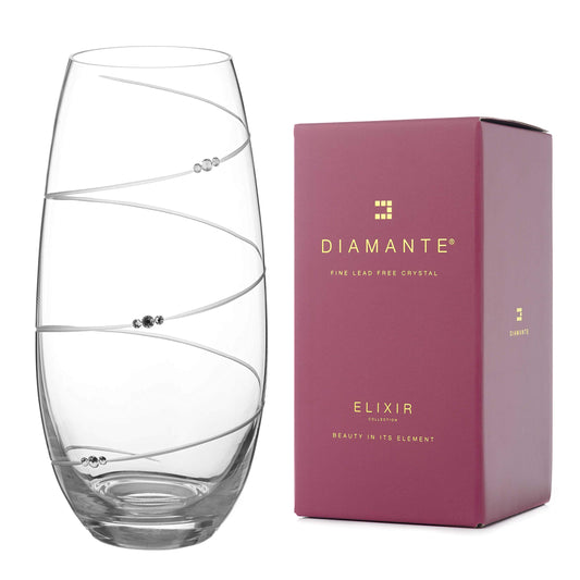 DIAMANTE Swarovski Barrel Vase 'Toast Swirl' - Hand Cut Crystal Vase RRP £30
