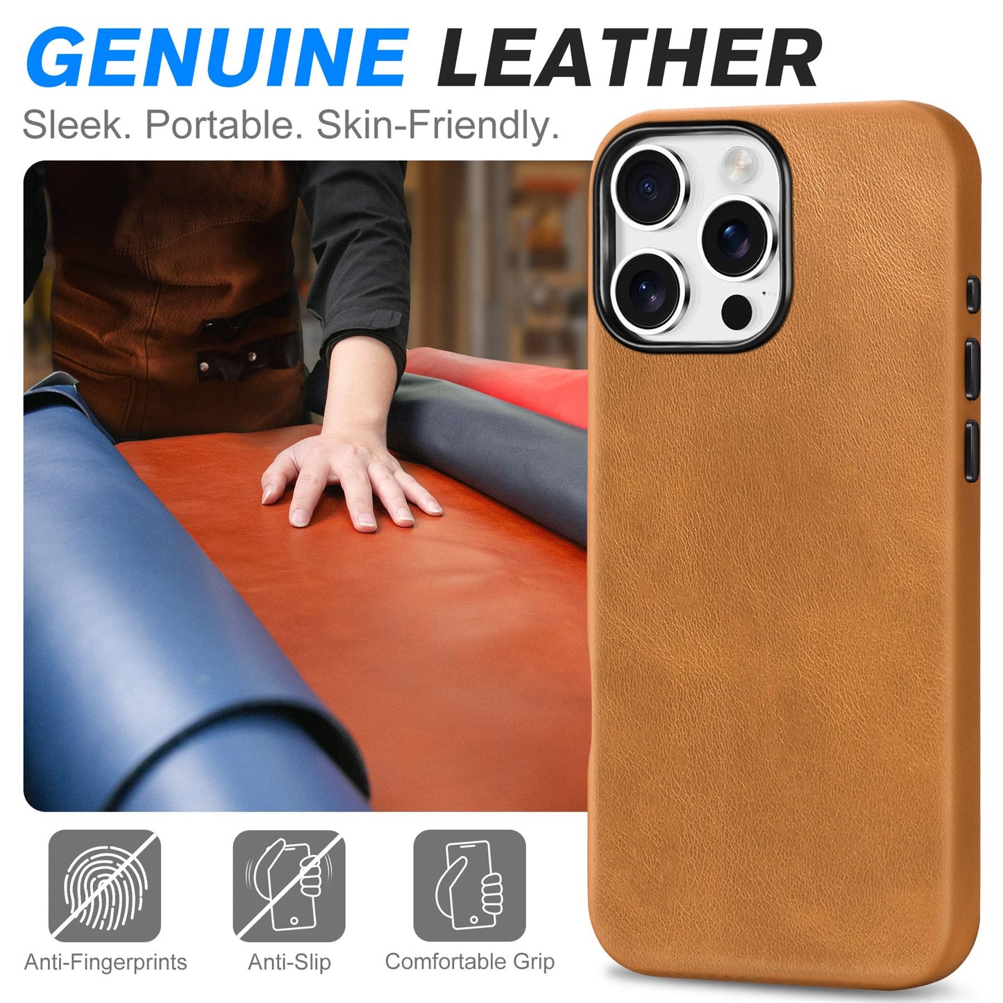 Genuine Leather Case for iPhone 16 Pro Max 6.9" Frame Cover - Horse Brown