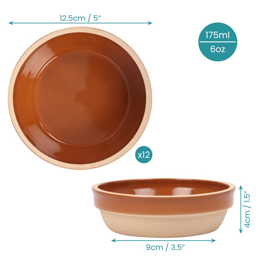 Traditional Tapas Bowl Set 12 Pack Ceramic Serving Bowls – Terracotta