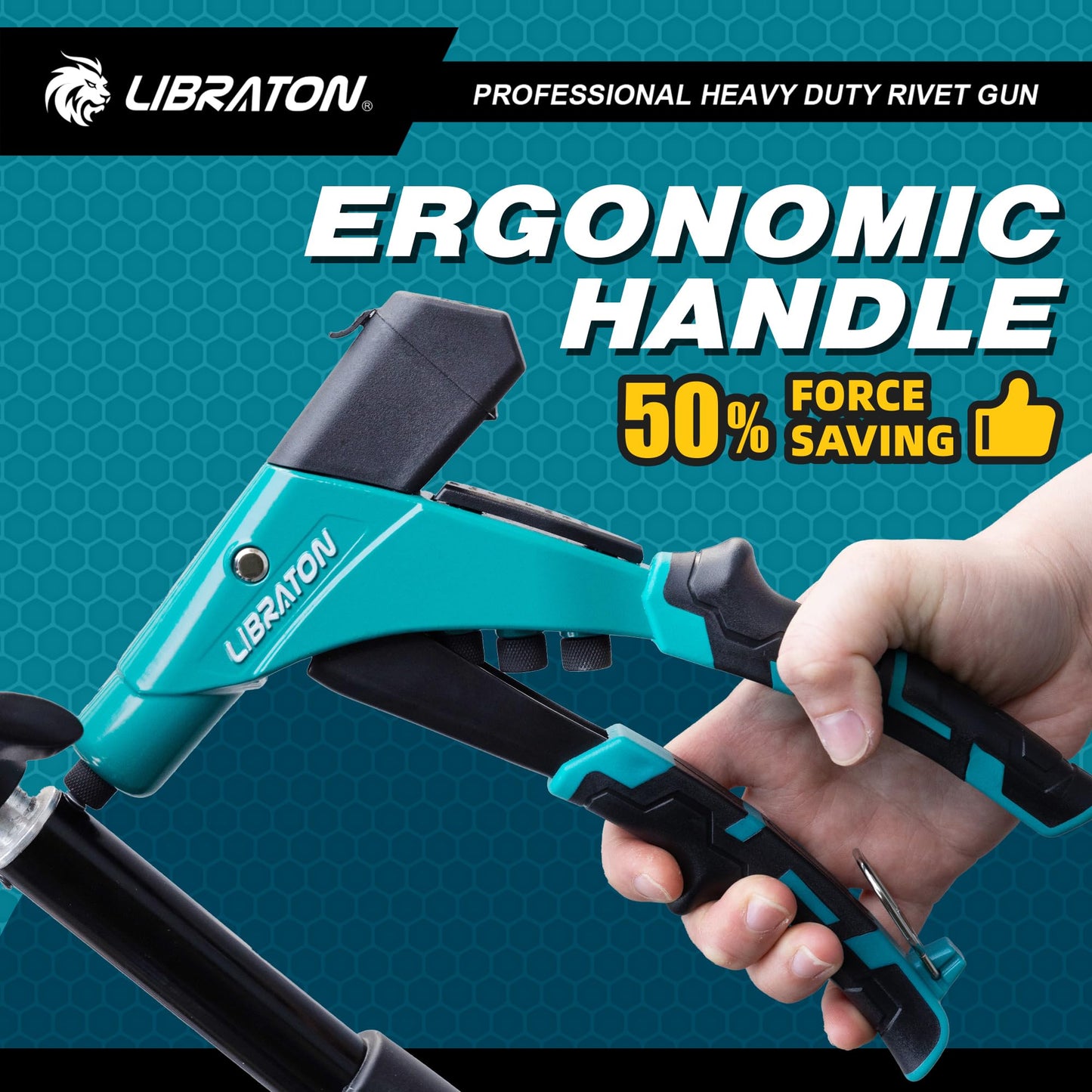 Heavy Duty Rivet Gun One-Handed Set Tool-Free Interchangeable Heads