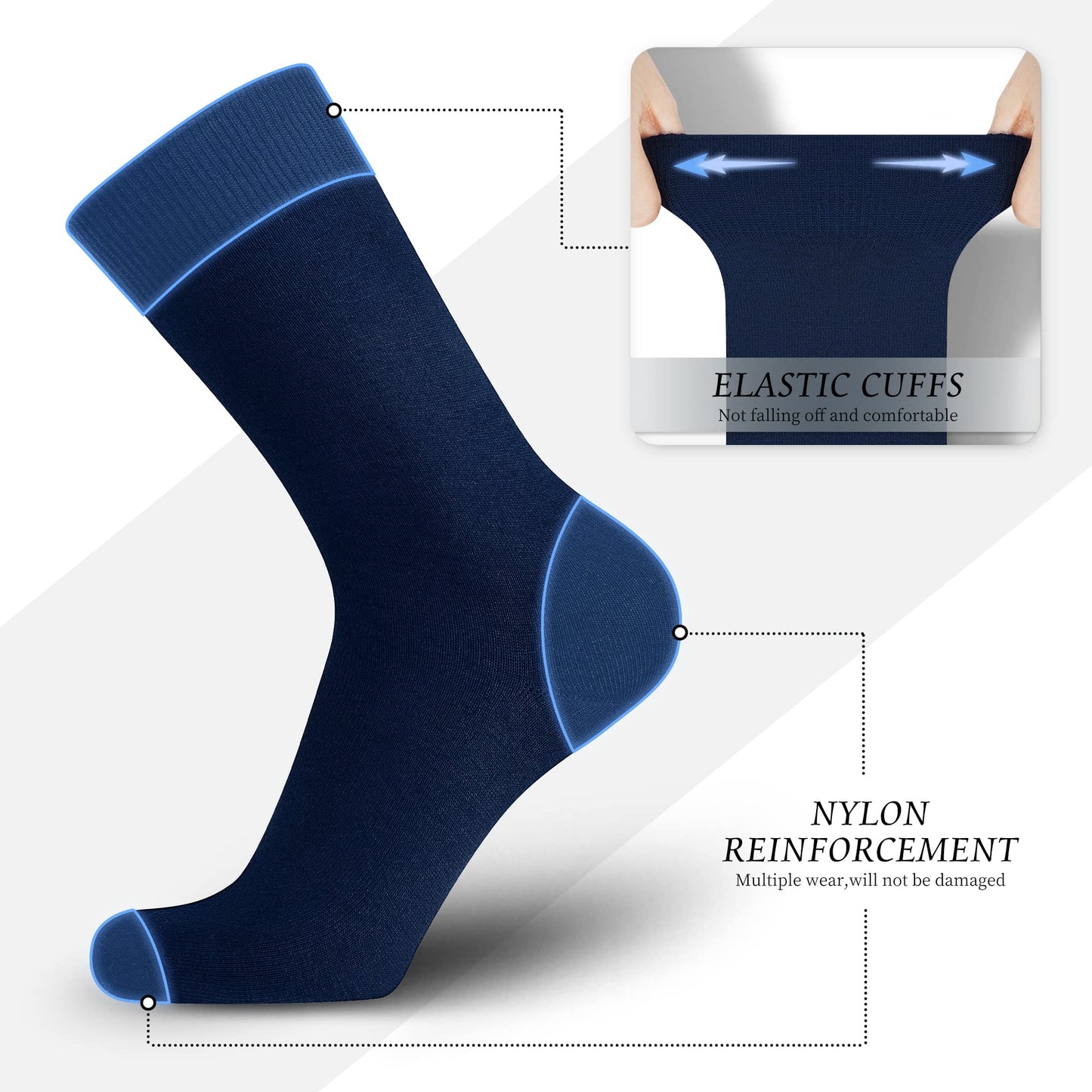 Mens Socks 9-11 Multipack Navy Blue Socks Seamless Cuff Soft Pairs of Cotton Socks
