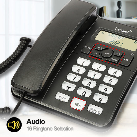 Desktop Corded Telephone Home Landline Telephone - Black