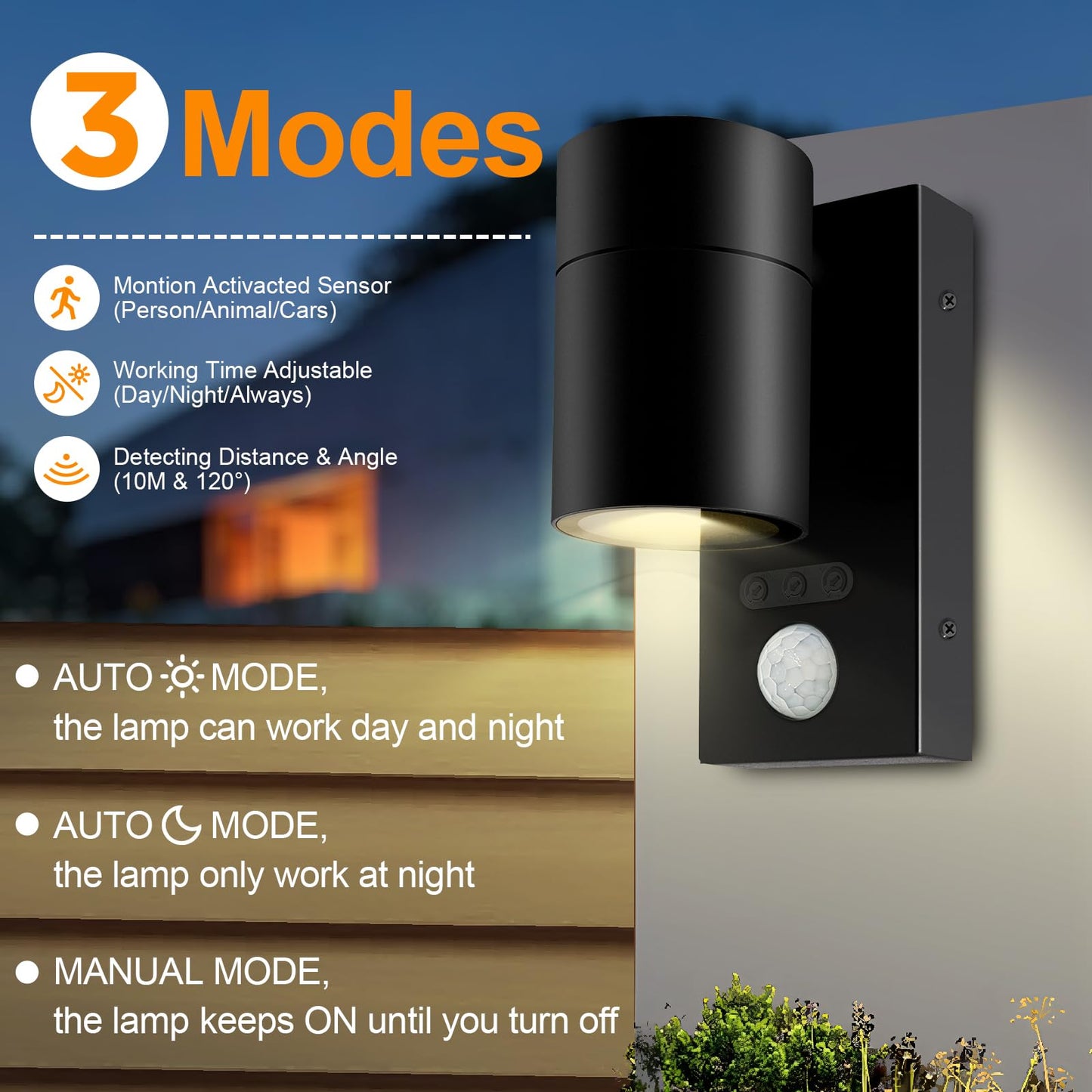 Outside Wall Lights Sensor IP65 Waterproof Downward Outdoor