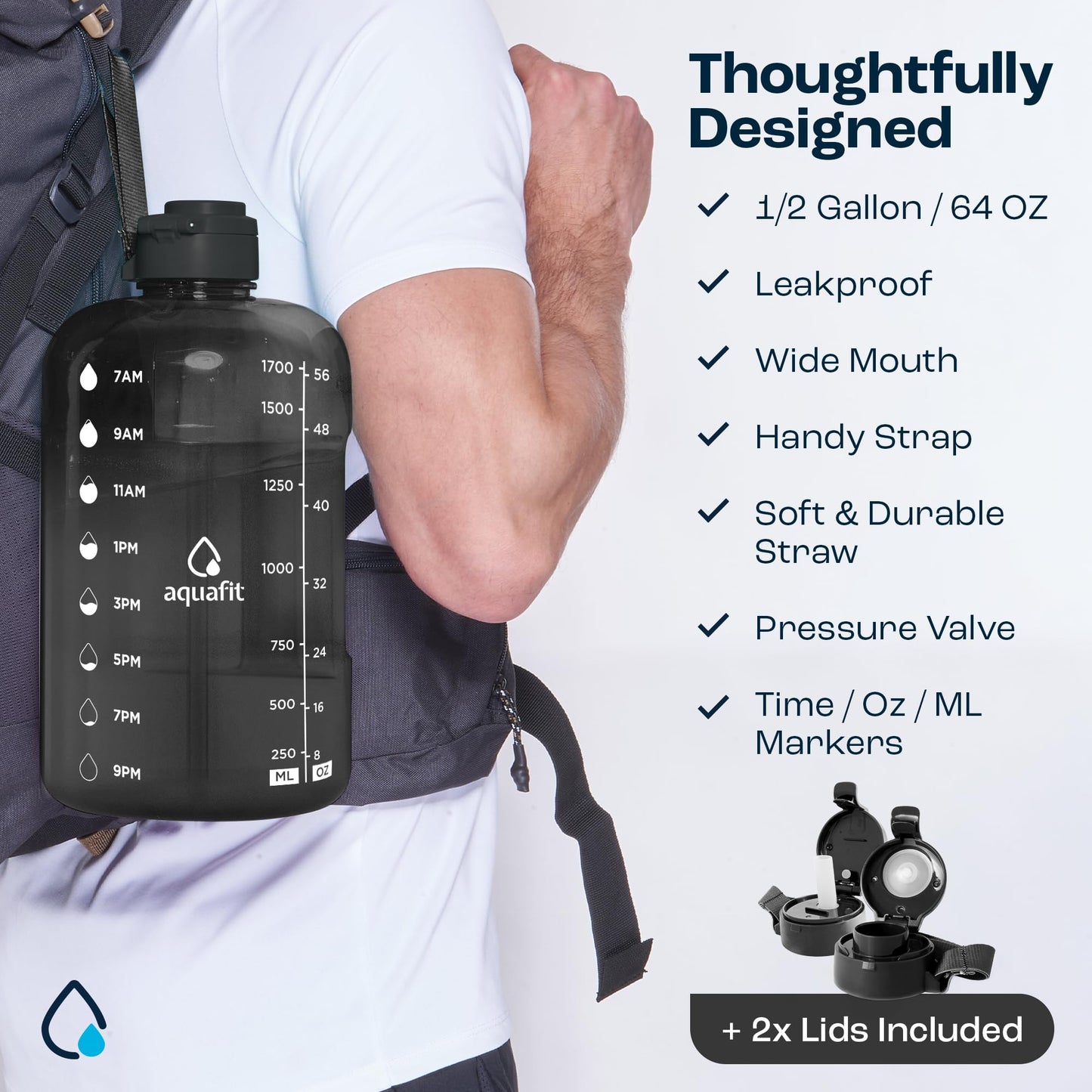 AQUAFIT 4 Litre Water Bottle Straw - Water Bottle 4L Time Marker - RRP £23