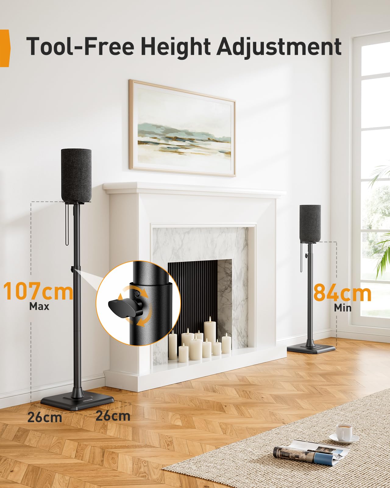 Perlegear Adjustable Speaker Stands – Height Adjustable Max 6kg Pair