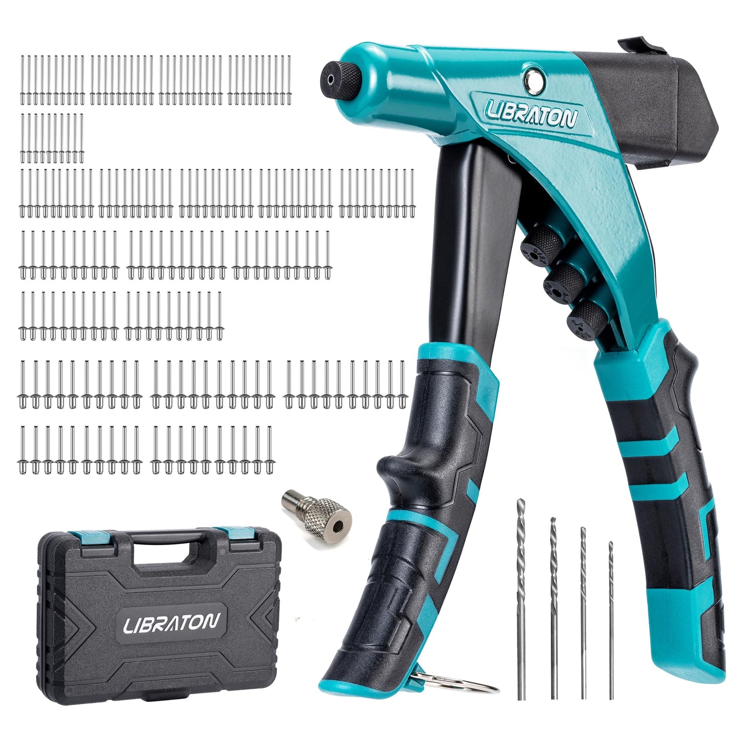 Heavy Duty Rivet Gun One-Handed Set Tool-Free Interchangeable Heads