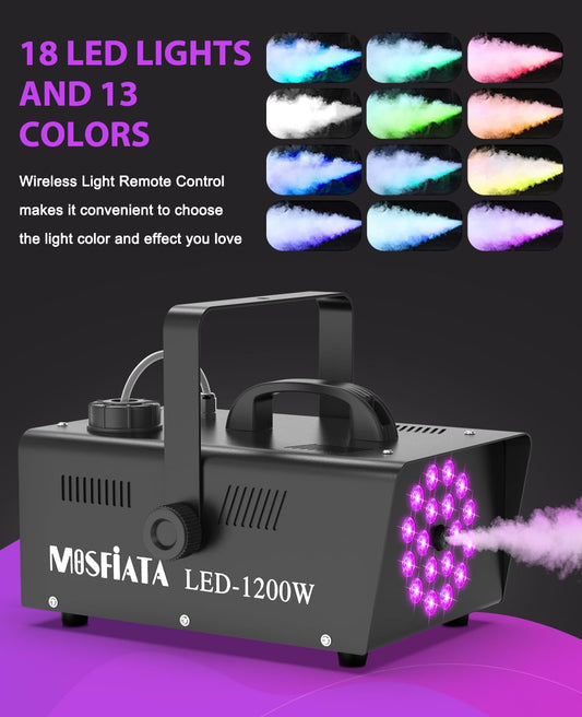 1200W Smoke Machine 6000CFM Fog 18 LED Lights 4 Effects – Outdoor RRP £62