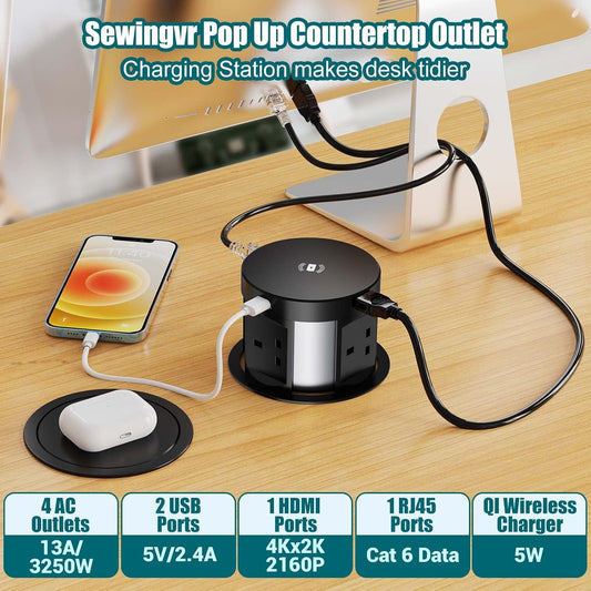 Pop Up Power Socket HDMI & USB Ports – 4 UK Sockets RRP £90