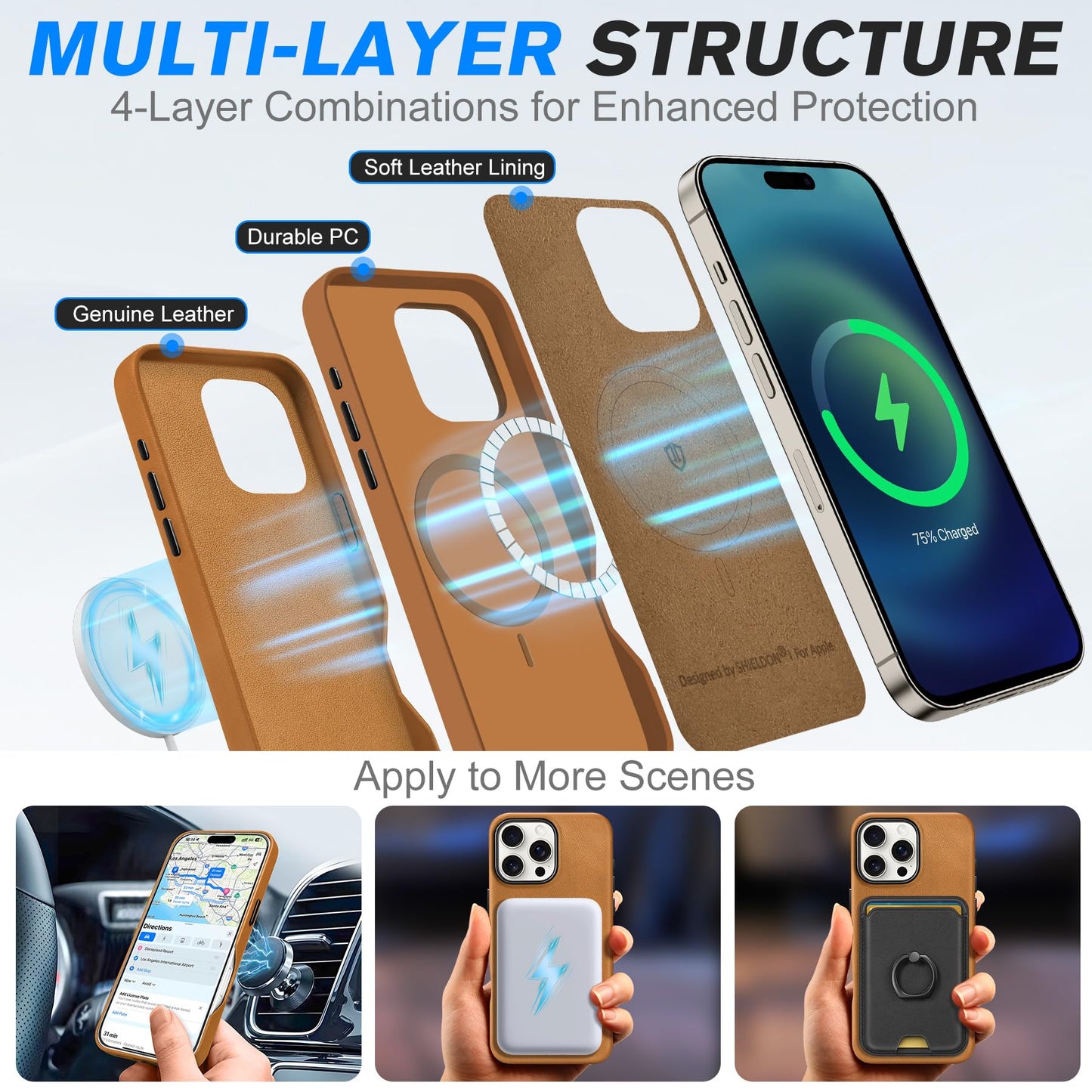 Genuine Leather Case for iPhone 16 Pro Max 6.9" Frame Cover - Horse Brown