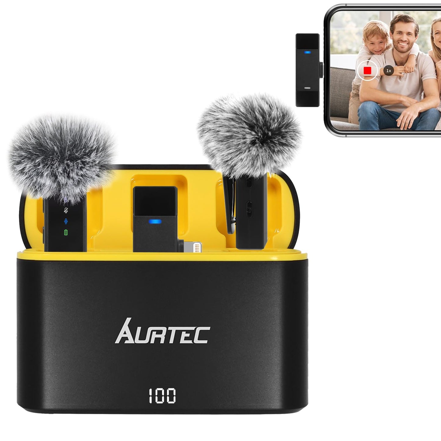 Wireless Lavalier Microphone Set of 2 Charging Case – iPhone/iPad