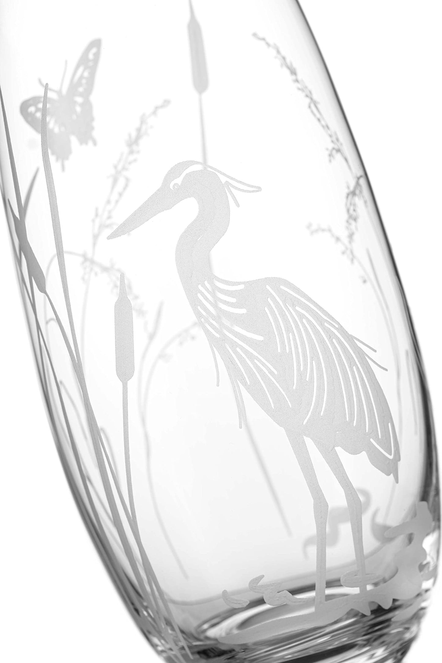 DIAMANTE Barrel Shaped Crystal Vase "Heron" - Etched Bird Decoration RRP £33