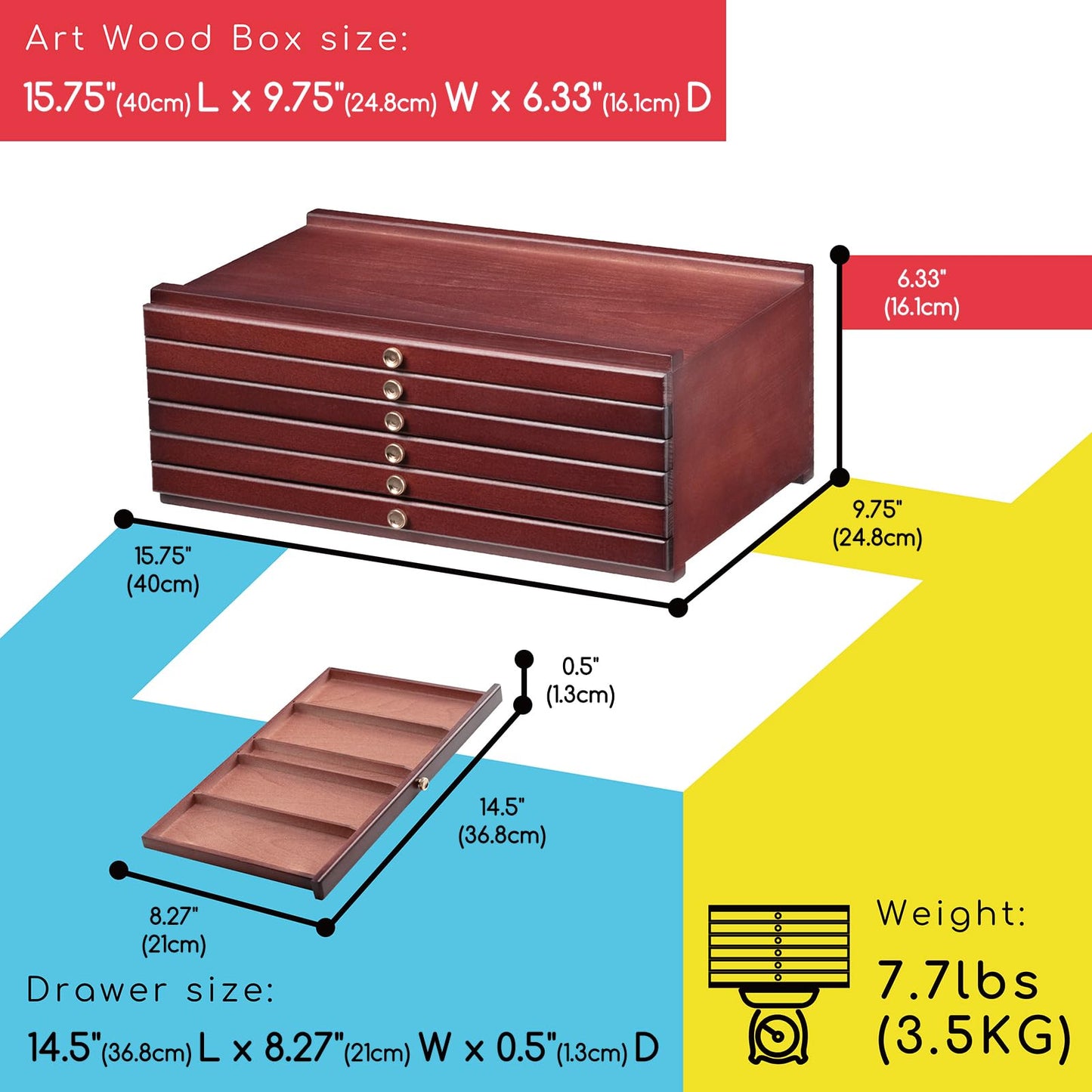 MEEDEN 6-Drawer Beechwood Artist Supply Storage Box Portable Artist RRP £57