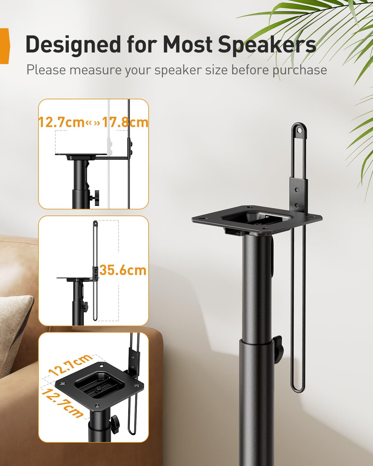 Perlegear Adjustable Speaker Stands – Height Adjustable Max 6kg Pair
