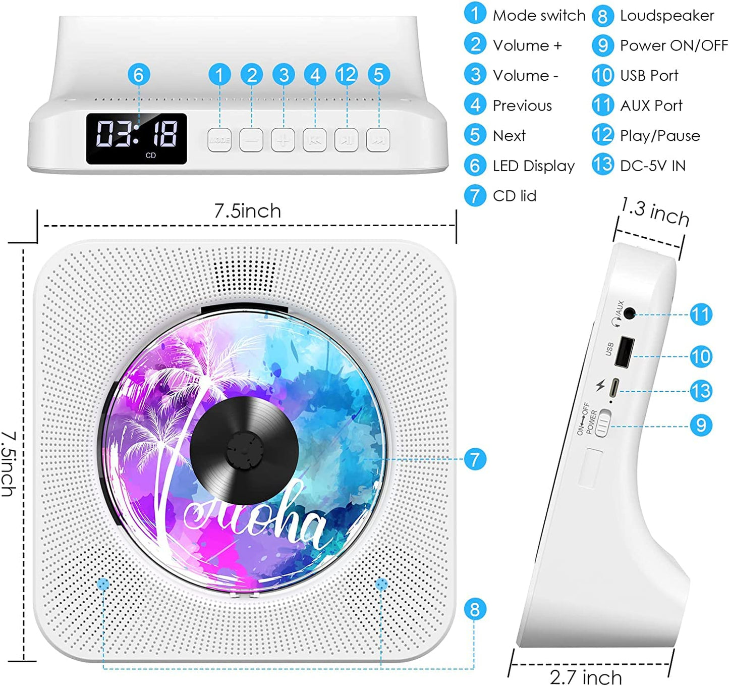 Portable CD Player Bluetooth Gueray Desktop CD Players Home Bulit-in RRP £32