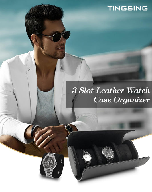 Watch Travel Case 3 Slot PU Leather Watch Roll Box Men Watch