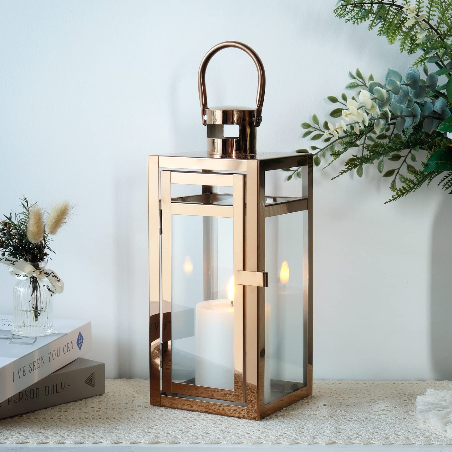 Stainless Steel Decorative Lantern 30cm High Metal Candle