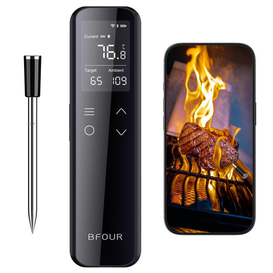 BFOUR WiFi Meat Thermometer Bluetooth LCD ±0.5? Accuracy – Black RRP £42