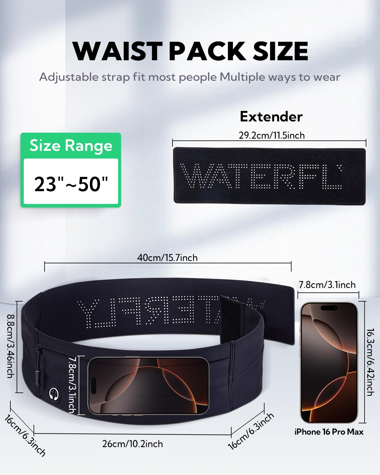 Running Belt Jogging Bag Slim Elastic Waistband Phone Holder - Black