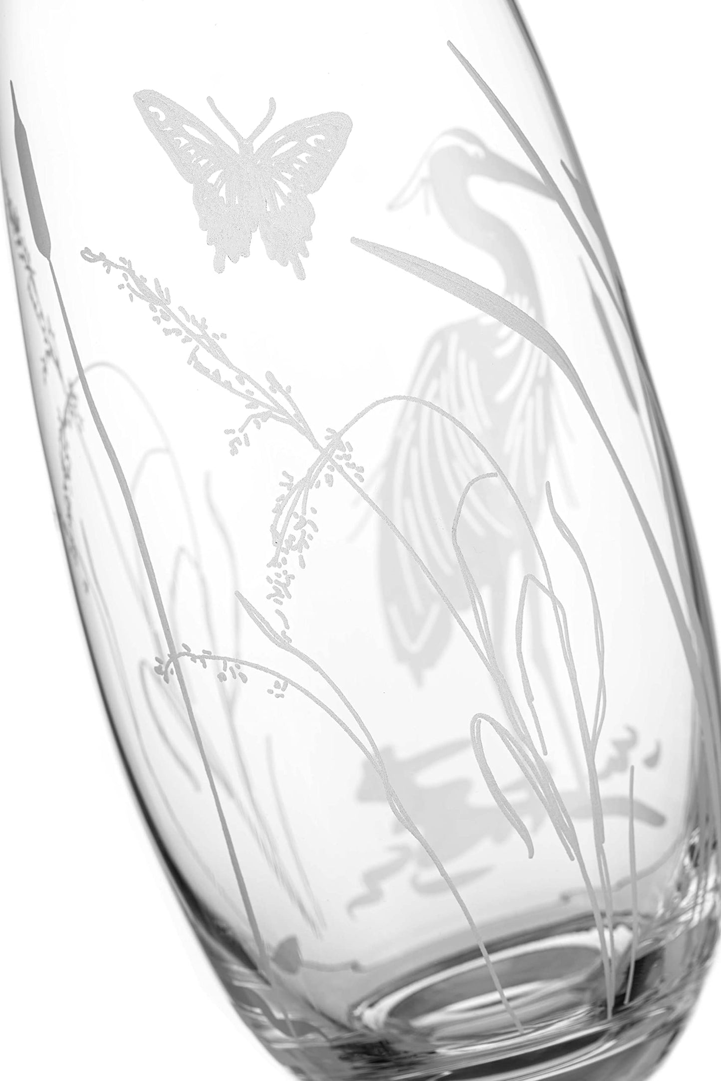 DIAMANTE Barrel Shaped Crystal Vase "Heron" - Etched Bird Decoration RRP £33