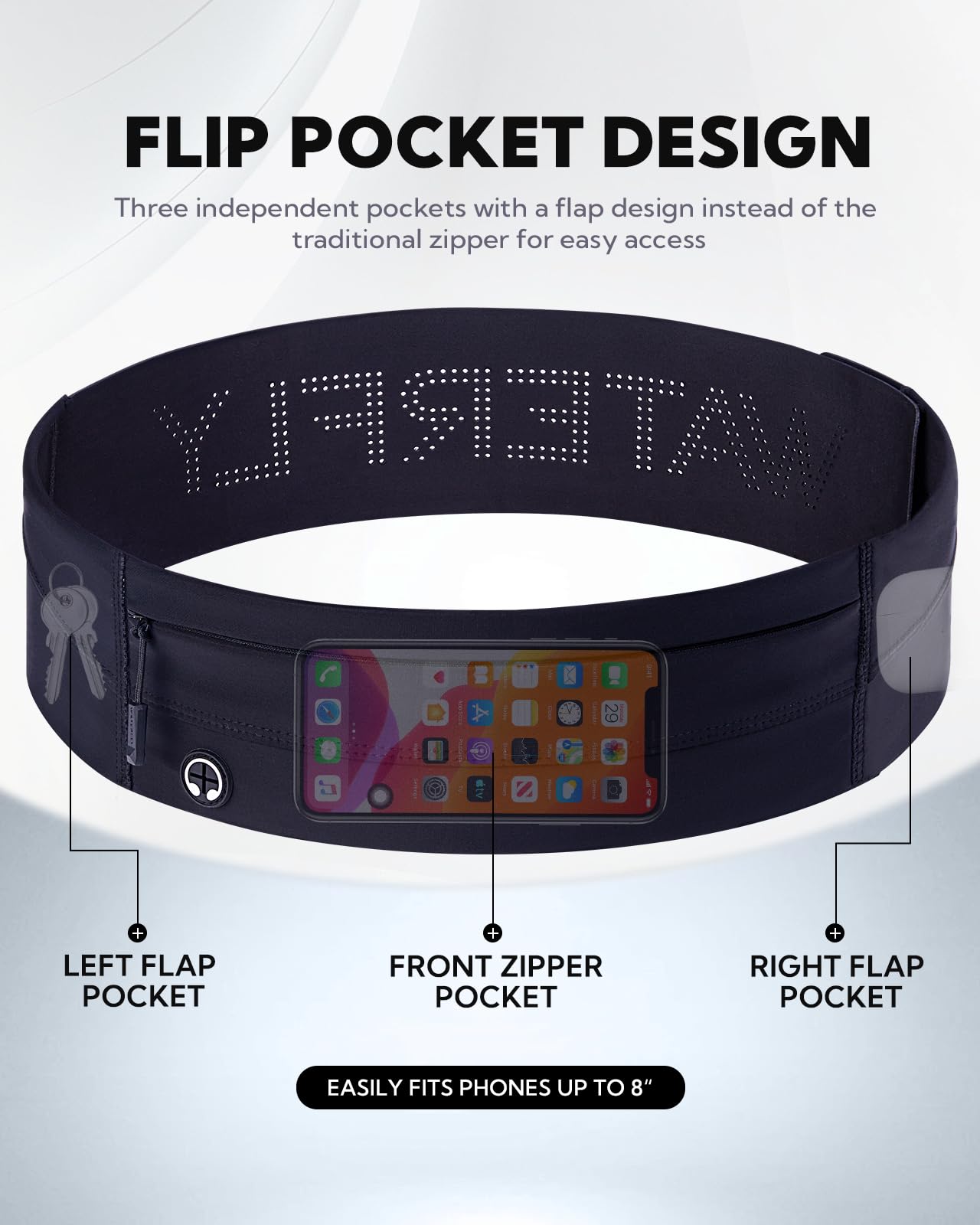 Running Belt Jogging Bag Slim Elastic Waistband Phone Holder - Black